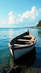 Obraz premium Fishing boat on Michigan lake, weathered wood, nets, winter, sea, industry