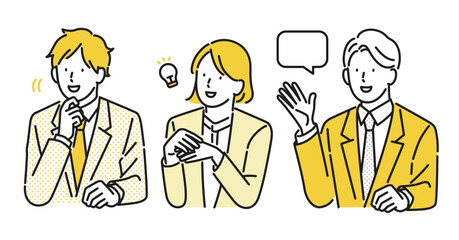 イラストセット素材：ビジネスパーソンのポジティブな表情パターン