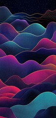 Fototapeta premium Neon Seigaiha waves overlaid on a dark gradient background, creating a striking contrast