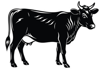 Fototapeta premium Silhouette a cow is shown in black and white