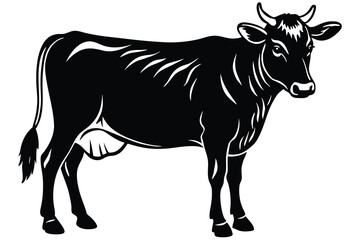 Silhouette a cow is shown in black and white