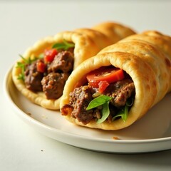 Juicy lamb filling wrapped in crispy flatbread, lamb, meat
