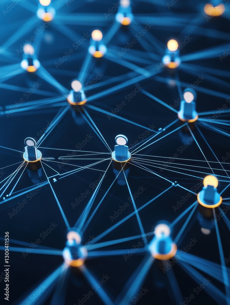 Poster a digital network connecting multiple user icons, symbolizing communication and interaction in a hig