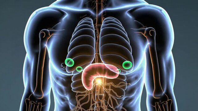 3D X-Ray Medical Imaging of Human Pancreas, Anatomy Visualization, Loop Video, Generative AI