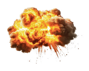Explosive burst with fiery flames and dense smoke in a dramatic display of power and energy, cut out