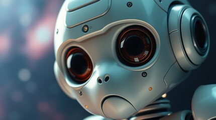Detailed Robot Portrait with Large Eyes and Futuristic Design Elements