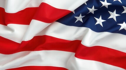 Fototapeta premium Rippling american flag, close up revealing star spangled banner's rich colors and detailed stitching, symbolizing national pride