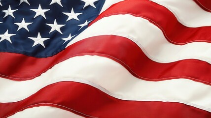Obraz premium Rippling american flag, close up revealing star spangled banner's rich colors and detailed stitching, symbolizing national pride