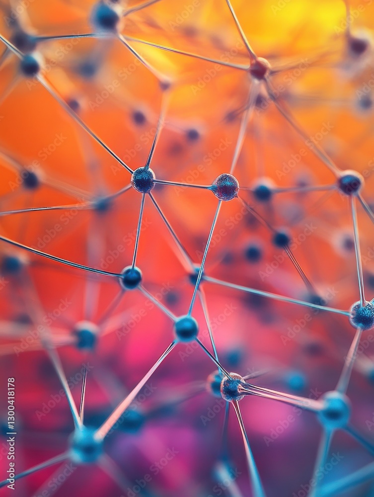 Poster colorful network of interconnected nodes and lines in a digital setting