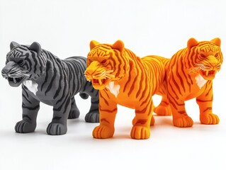 Fototapeta premium Fun, colorful 3D printed tiger toys in vibrant colors
