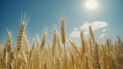 Fototapeta premium Golden Wheat Field Under Bright Sunlight