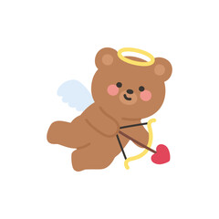 Obraz premium Cupid Bear Flying Aiming Heart Bow to the Right Side