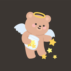 Angel Bear Sprinkling Stars from a Jar