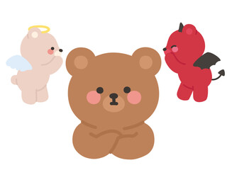 Close-Up of Brown Bear Listening to Angel and Devil Whispering