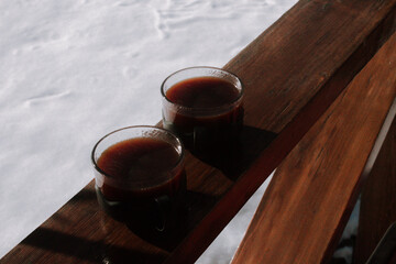 drink coffee from a geyser coffee maker in winter
