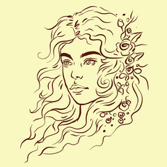 girl portrait with flowers vector for illustration card decoration