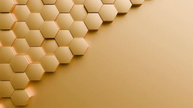 hexagon background video, abstract golden yellow geometric hexagonal 4k seamless loop, corporate technology wallpaper backdrop