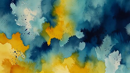 Blue and yellow watercolor vector texture background for poster, cover, banner, flyer, cards. Hand drawn summer illustration for design. Summer minimalistic background. Paper texture.