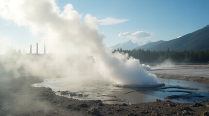 Obraz premium Natural Geothermal Steam Vent in Volcanic Landscape – Renewable Energy and Earth’s Power