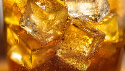 close-up of a refreshing drink with ice cubes, creating a cool visual