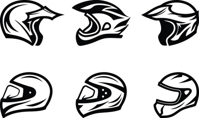 Modern and stylized motorcycle helmets silhouette vector art, stylized motorcycle helmets line art vector, stylized motorcycle helmets vector icon design set