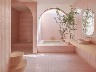 Beautiful pink bathroom architecture and interior design design