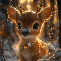 Cute Young Reindeer Snow Sparkles Winter Magic Beautiful Scene Picture