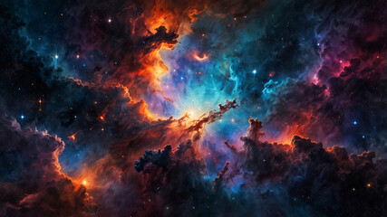 Fototapeta premium A vibrant and colorful cosmic scene, showcasing a nebula with swirling clouds of gas and dust