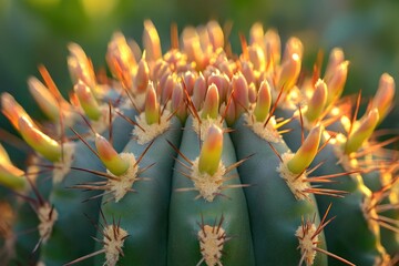 Close-up view of a prickly cactus plant with spines and stems