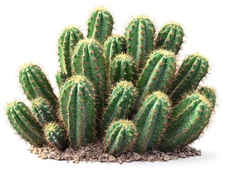 Cactus patch growing on rocks, white background