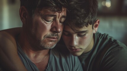 Obraz premium Support and Compassion Between Father and Son During a Difficult Moment of Emotional Distress and Sadness
