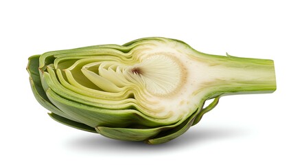 artichoke vegetable isolated on white background with shadow. fresh and green artichoke slice. organic, vegan, vegetarian leafy green artichoke