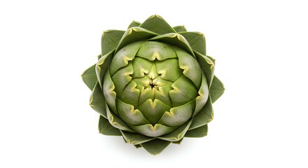 Fototapeta premium artichoke vegetable isolated on white background with shadow. fresh and green artichoke top view. organic, vegan, vegetarian leafy green artichoke