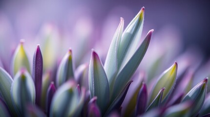Close Up of Colorful Oyster Plant Leaves in Soft Purple Light
