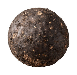 Fototapeta premium Unique black spherical object with rough texture and earthy tones suitable for creative design and artistic projects, cut out