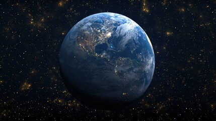 Obraz premium Vibrant Lines of Communication Illuminate Planet Earth at Night Showcasing Global Connectivity and Modern Technology