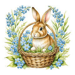 Easter bunny in a basket of flowers