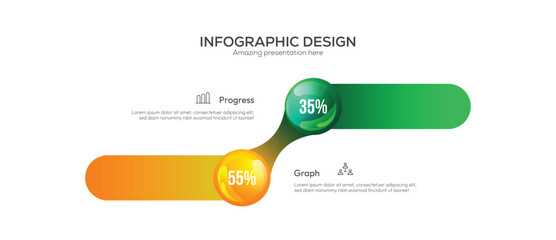 Business 2 option infographic presentation vector 3D colorful balls illustration. Horizontal Bar Chart Comparison, Modern Minimalist Data Visualization, Percentage Comparison Infographic