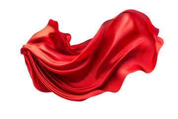 Flying red silk fabric. Waving satin cloth isolated on white or transparent background