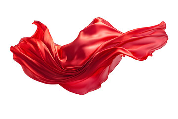 Flying red silk fabric. Waving satin cloth kept on white or transparent background