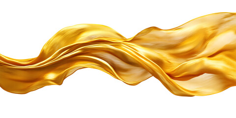 Golden cloth material flying in the wind. Isolated on white or transparent background