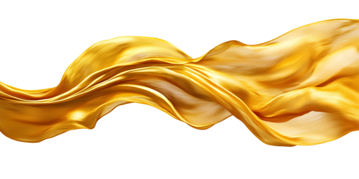 Golden cloth material flying in the wind. Isolated on white or transparent background