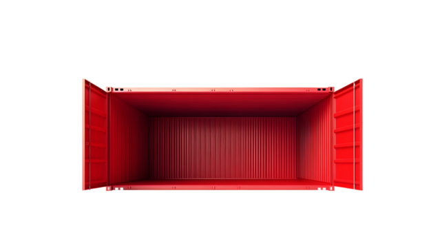 3d rendering of open empty red shipping container side view Isolated on white background