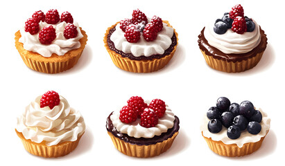 Delicious Berry Tarts Raspberry and Blueberry Mini Cakes with Whipped Cream