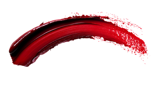 Red cosmetic smudge, wipe swoosh on white or transparent background, isolated. Close up Mascara texture, stroke paint - Powered by Adobe
