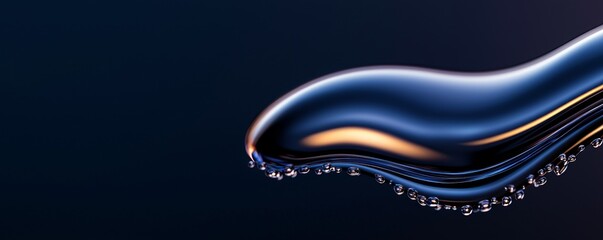 Abstract Fluid Formation with Captivating Reflections and Delicate Droplets on Dark Gradient Backdrop