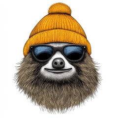 Cool Sloth Wearing Yellow Beanie and Sunglasses Illustration