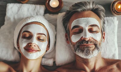 Couple relaxing with facial mask at the spa.