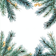 Christmas Watercolor Frame with Fir Branches Festive Winter Design for Holiday Cards and Invitations