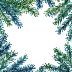 Watercolor Christmas Frame with Fir Branches Festive Holiday Design